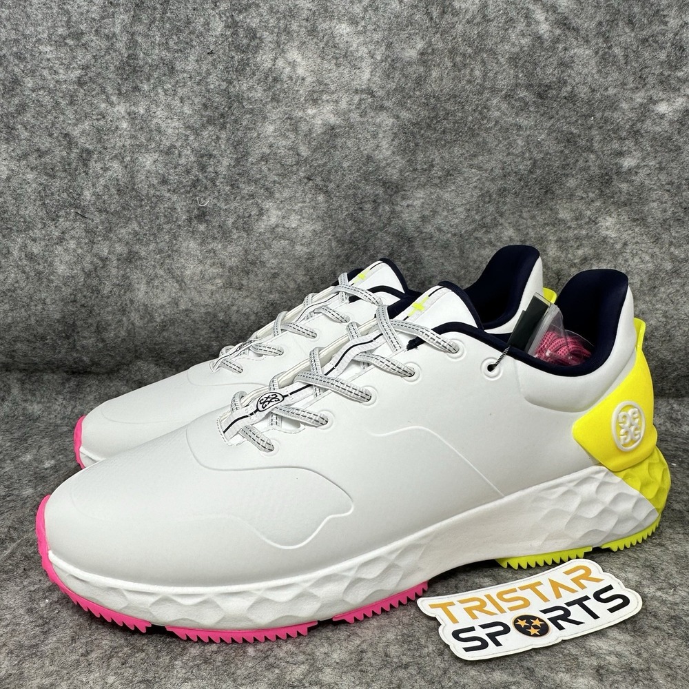G/FORE MG4+ Golf Shoes Mens Size 10.5 White Pink Yellow Spikeless GMF000017 G4